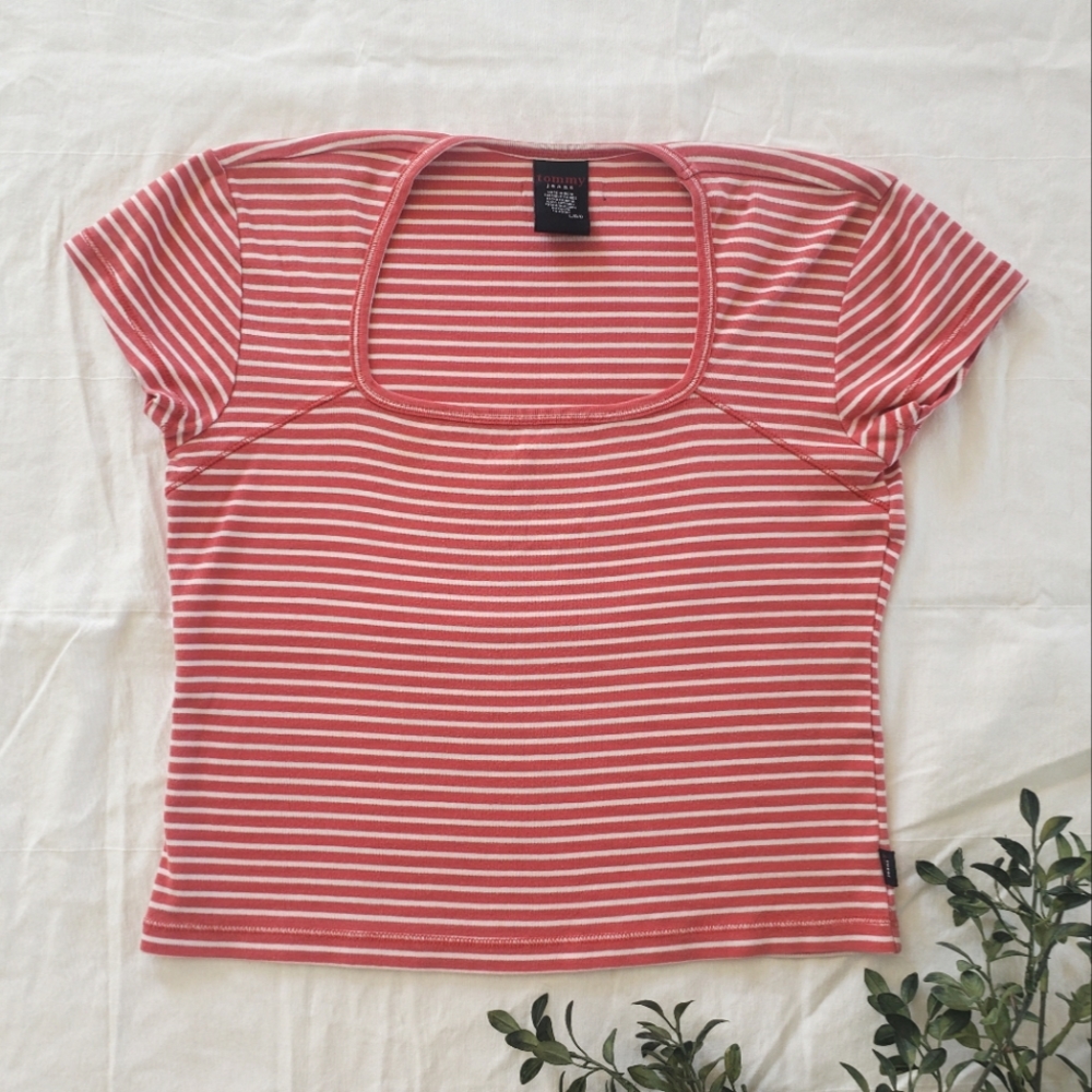 Tommy jeans pink and white stripe top